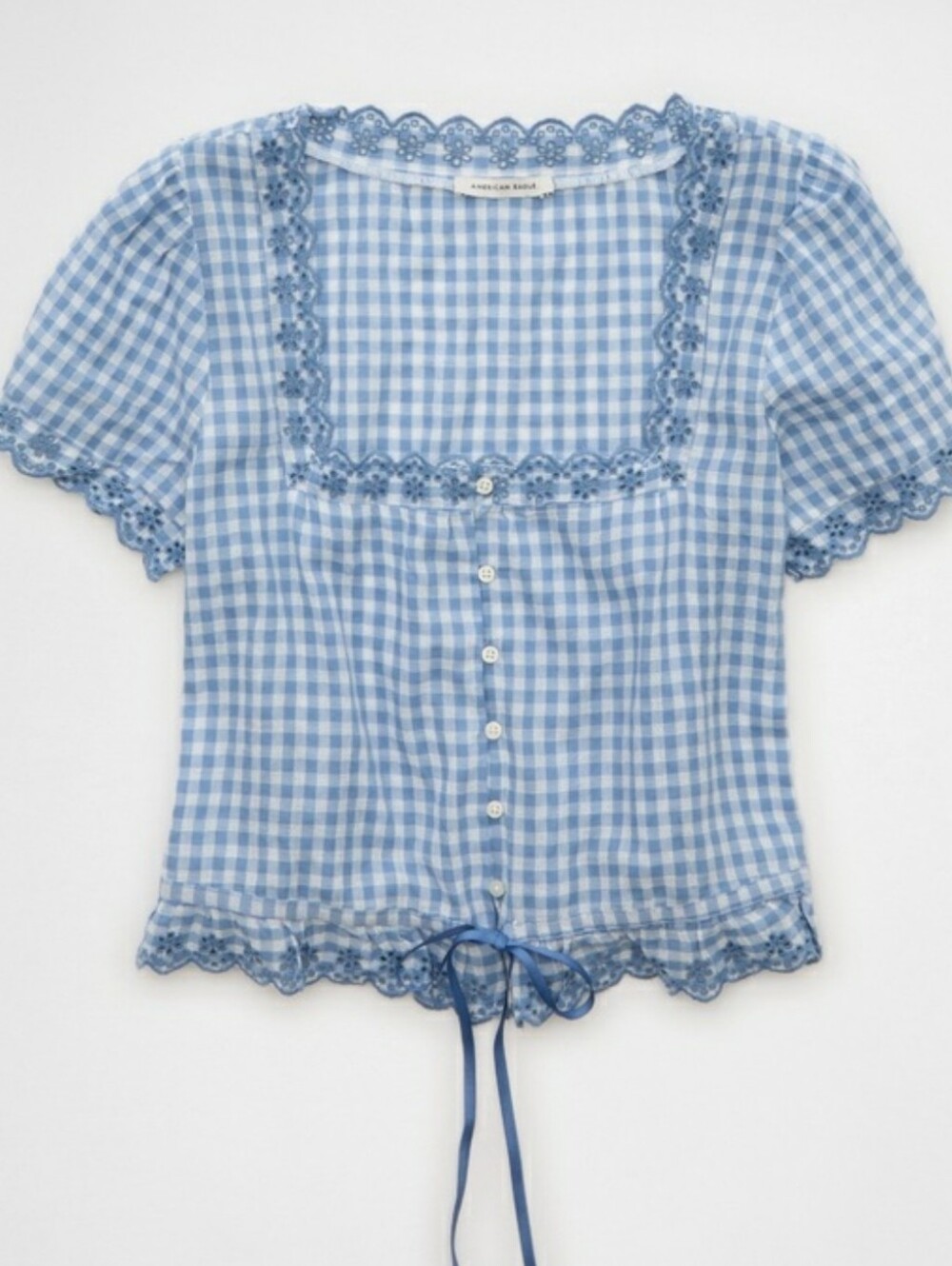 American Eagle Short Sleeve Button Up Gingham Top - Picture 8 of 8